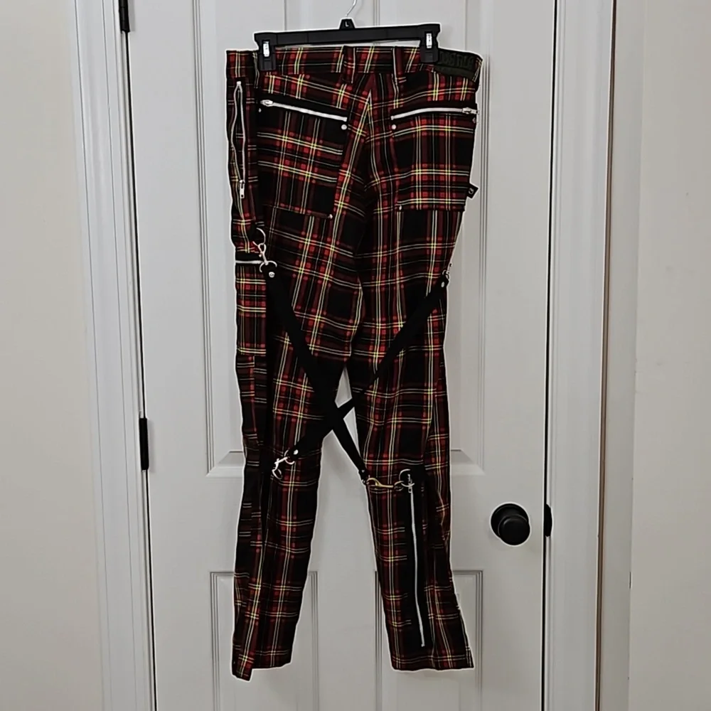 Y2K Vtg Bondage Pants Plaid DOGPILE 90s Rare Gwen Stefani unisex Straps - Picture 11 of 14